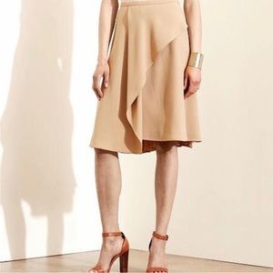 Lauren Ralph Lauren Crepe Tan Ruffle Front Faux Wrap Midi Skirt Oversize…